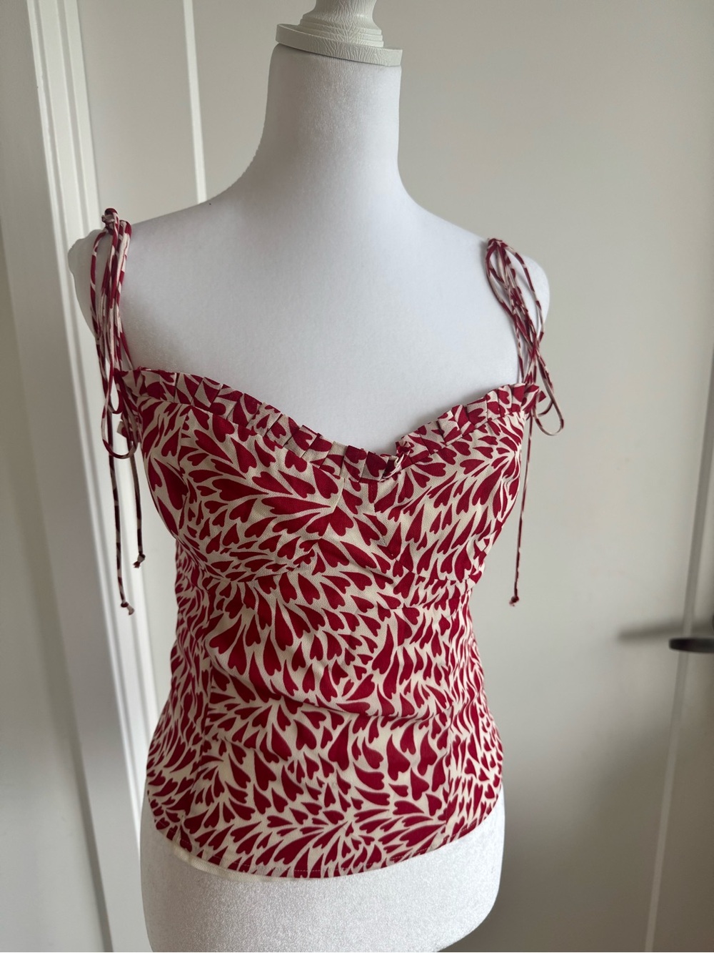 Reformation Red and Cream Tie-Shoulder Sweetheart Camisole